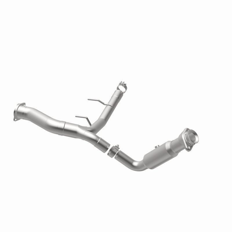 MagnaFlow 21-521 oem grade direct-fit catalytic converter, opposite rear three-quarter view of the turntable spin