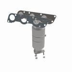MagnaFlow 452911 carb manifold converter, opposite front three-quarter view of the turntable spin