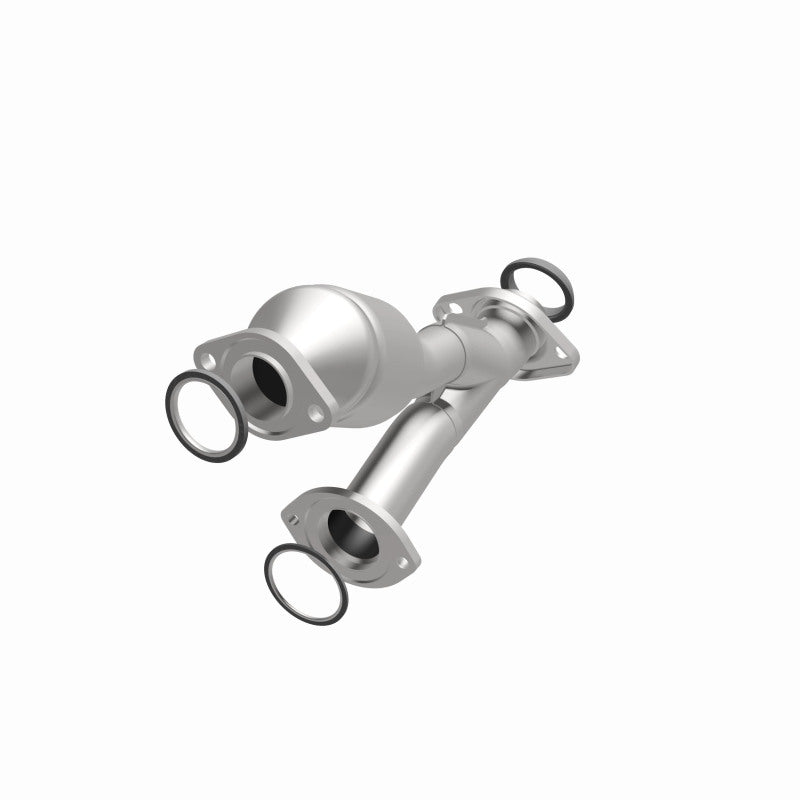 MagnaFlow 49507 oem grade direct-fit catalytic converter, opposite front three-quarter view of the turntable spin