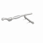 MagnaFlow 93323 hm grade direct-fit catalytic converter, front three-quarter view of the turntable spin