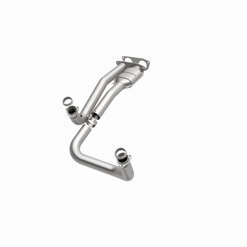 MagnaFlow 93607 hm grade direct-fit catalytic converter, opposite front three-quarter view of the turntable spin