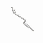 MagnaFlow 5561919 carb direct-fit catalytic converter, rear three-quarter view of the turntable spin