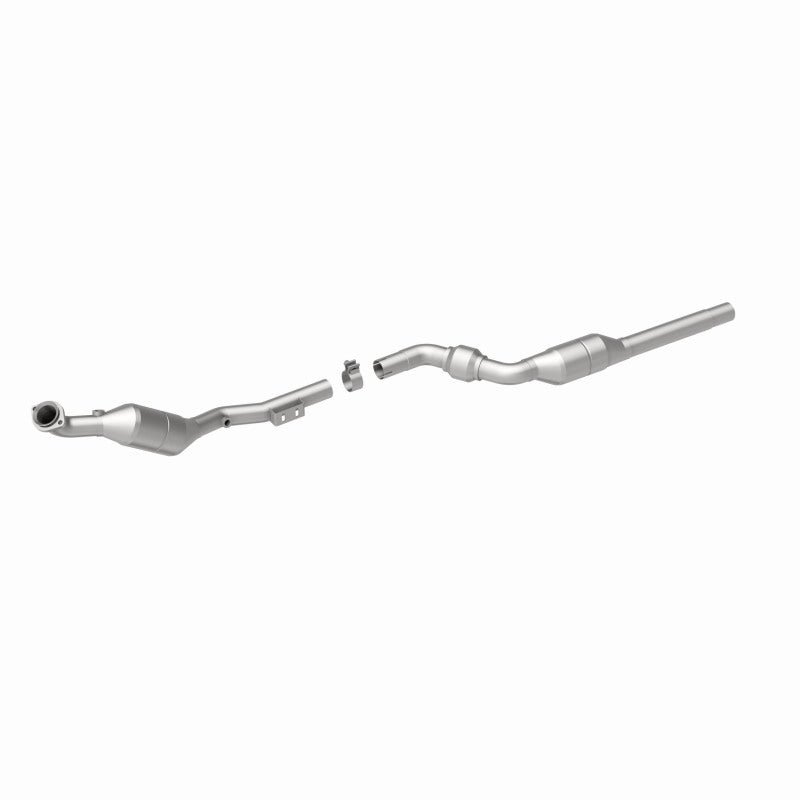 MagnaFlow 93289 hm grade direct-fit catalytic converter, front three-quarter view of the turntable spin