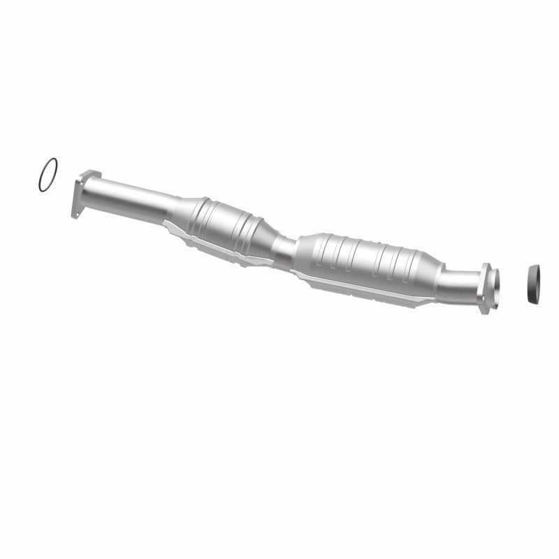 MagnaFlow 23137 hm grade direct-fit catalytic converter, opposite rear three-quarter view of the turntable spin
