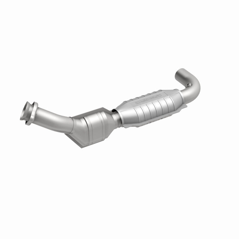 MagnaFlow 447131 carb direct-fit catalytic converter, front three-quarter view of the turntable spin