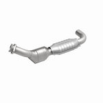 MagnaFlow 447131 carb direct-fit catalytic converter, front three-quarter view of the turntable spin