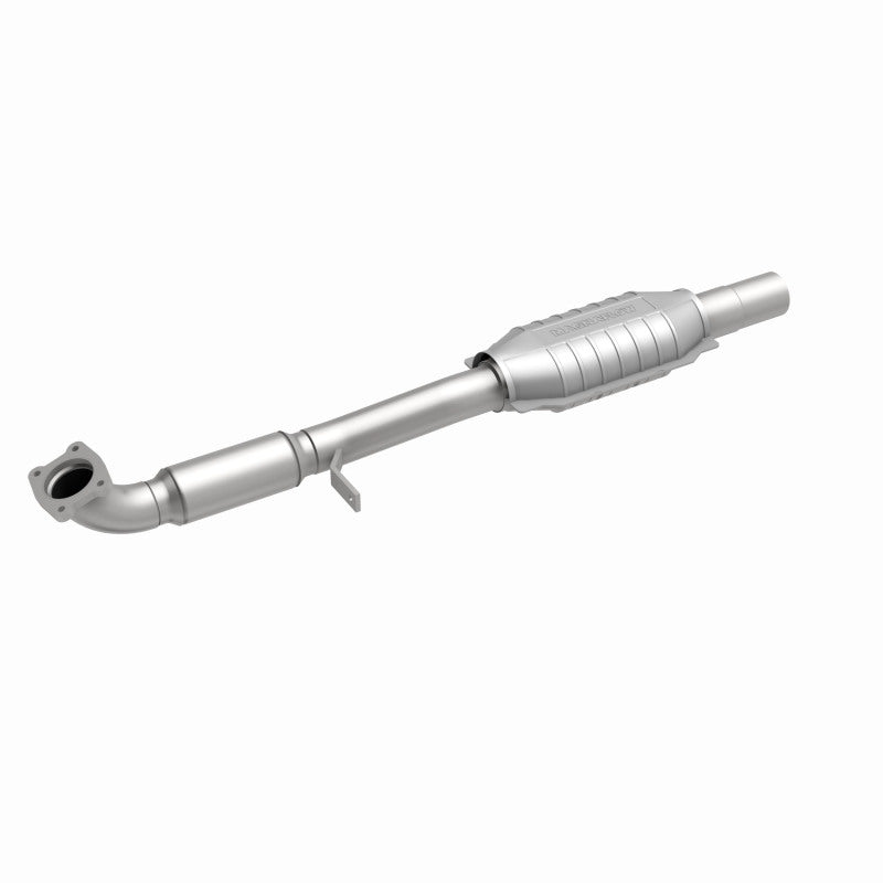 MagnaFlow 49528 oem grade direct-fit catalytic converter, front three-quarter view of the turntable spin
