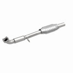 MagnaFlow 49528 oem grade direct-fit catalytic converter, front three-quarter view of the turntable spin