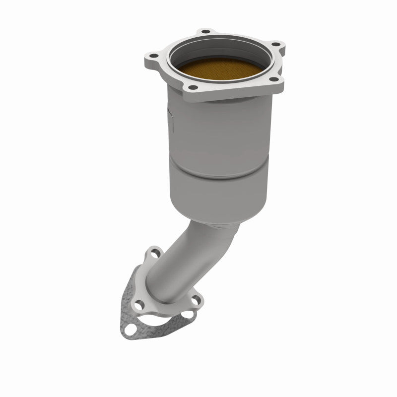 MagnaFlow 452096 carb direct-fit catalytic converter, opposite rear three-quarter view of the turntable spin