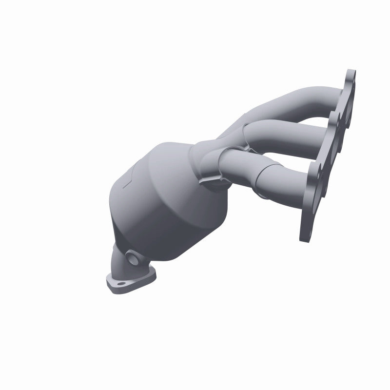 MagnaFlow 49302 oem grade manifold converter, opposite rear three-quarter view of the turntable spin
