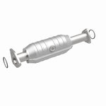 MagnaFlow 49026 oem grade direct-fit catalytic converter, front three-quarter view of the turntable spin