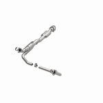 MagnaFlow 447238 carb direct-fit catalytic converter, opposite front three-quarter view of the turntable spin