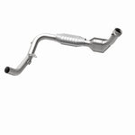 MagnaFlow 447117 carb direct-fit catalytic converter, opposite rear three-quarter view of the turntable spin