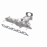 MagnaFlow 452425 carb manifold converter, opposite front three-quarter view of the turntable spin