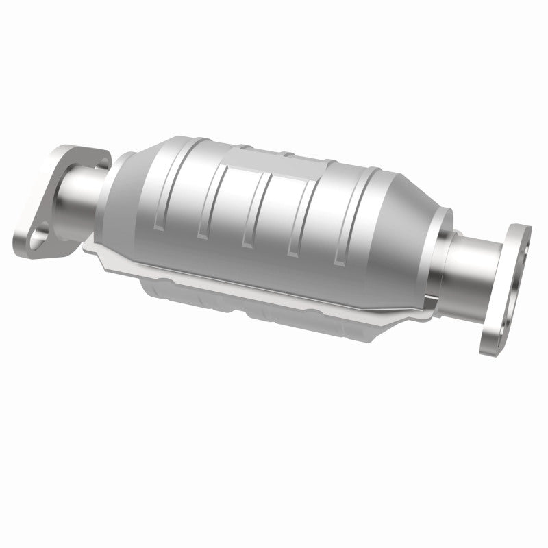 MagnaFlow 93297 hm grade direct-fit catalytic converter, opposite rear three-quarter view of the turntable spin