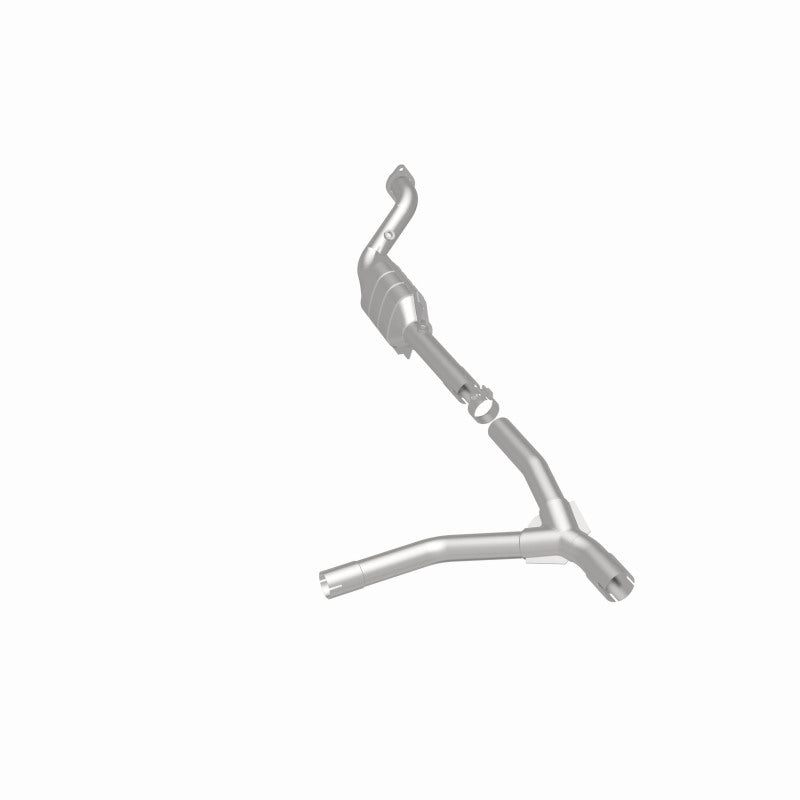MagnaFlow 49597 oem grade direct-fit catalytic converter, rear three-quarter view of the turntable spin