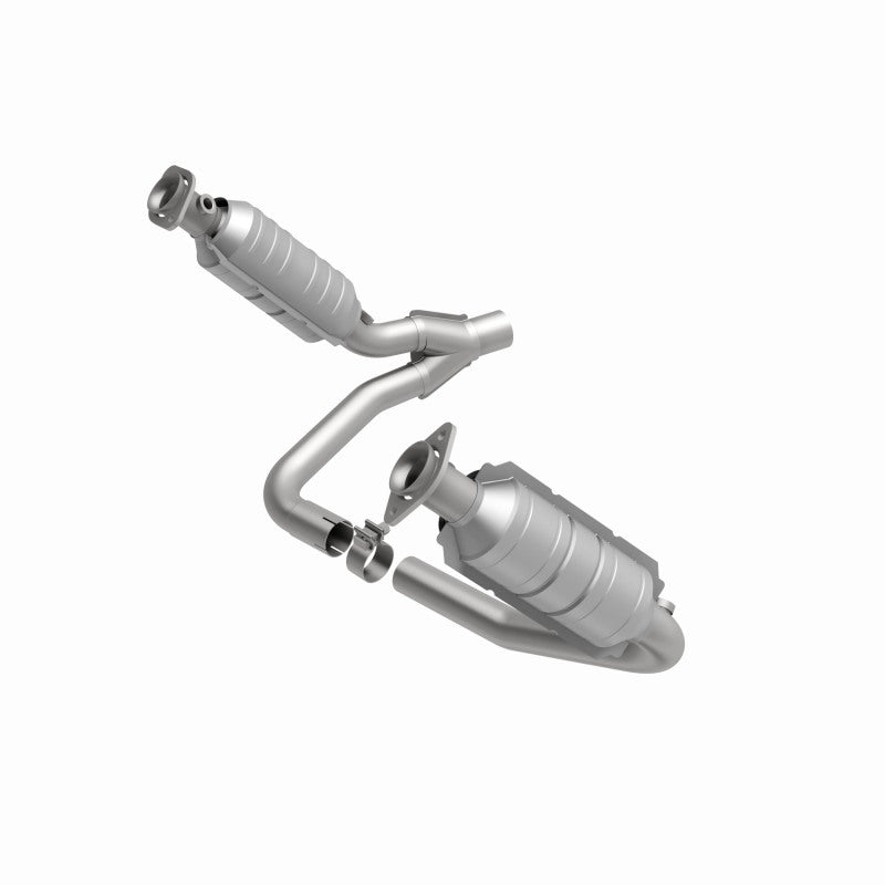 MagnaFlow 24397 hm grade direct-fit catalytic converter, front three-quarter view of the turntable spin