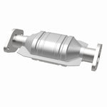 MagnaFlow 457011 carb direct-fit catalytic converter, opposite rear three-quarter view of the turntable spin