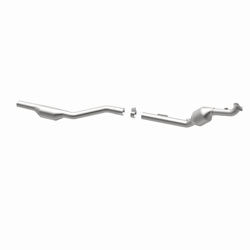 MagnaFlow 454043 carb direct-fit catalytic converter, opposite rear three-quarter view of the turntable spin