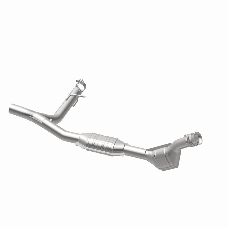 MagnaFlow 93397 hm grade direct-fit catalytic converter, opposite rear three-quarter view of the turntable spin