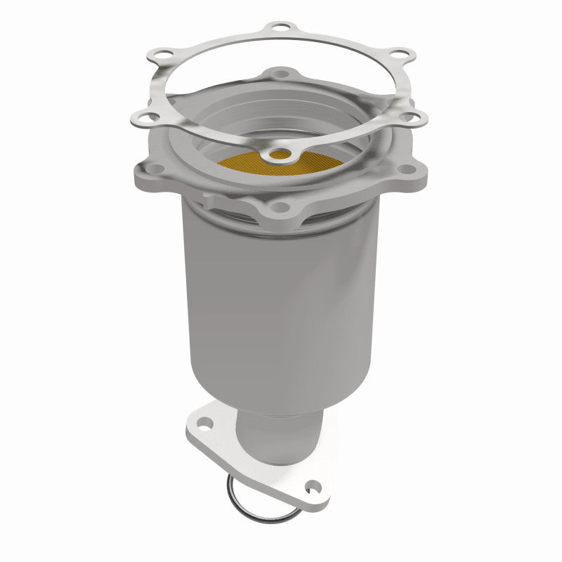 MagnaFlow 50212 hm grade direct-fit catalytic converter, front three-quarter view of the turntable spin