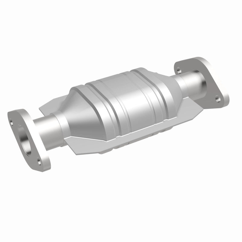 MagnaFlow 457011 carb direct-fit catalytic converter, front three-quarter view of the turntable spin