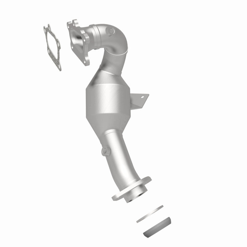 MagnaFlow 551545 carb direct-fit catalytic converter, rear three-quarter view of the turntable spin