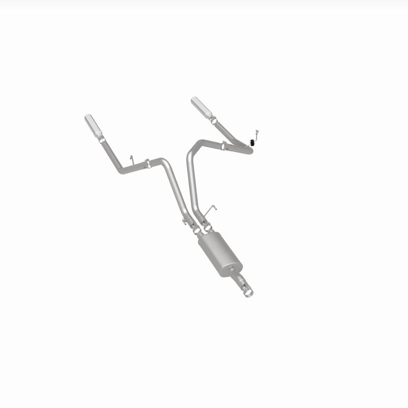 MagnaFlow 15863 street series cat-back exhaust, rear three-quarter view of the turntable spin
