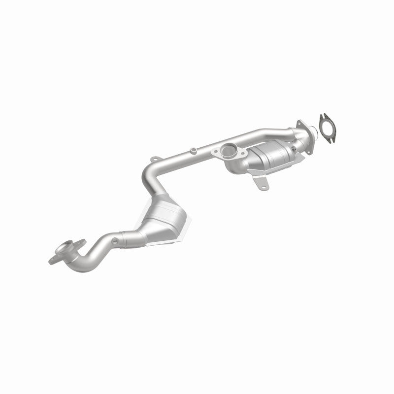 MagnaFlow 441122 carb direct-fit catalytic converter, front three-quarter view of the turntable spin