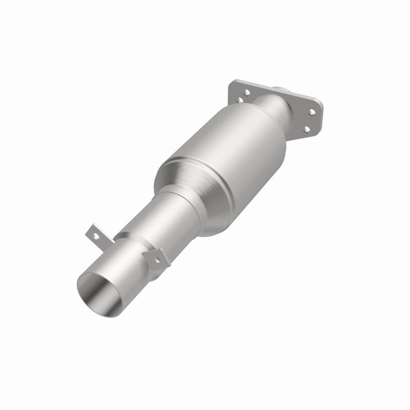 MagnaFlow 3391486 carb direct-fit catalytic converter, opposite front three-quarter view of the turntable spin