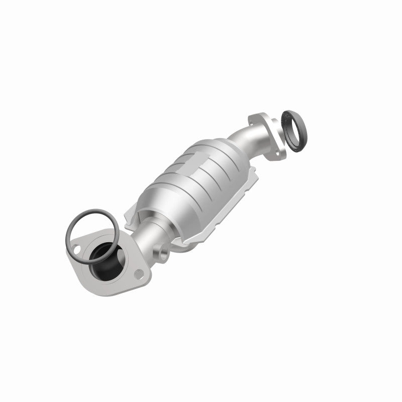 MagnaFlow 24930 hm grade direct-fit catalytic converter, opposite front three-quarter view of the turntable spin