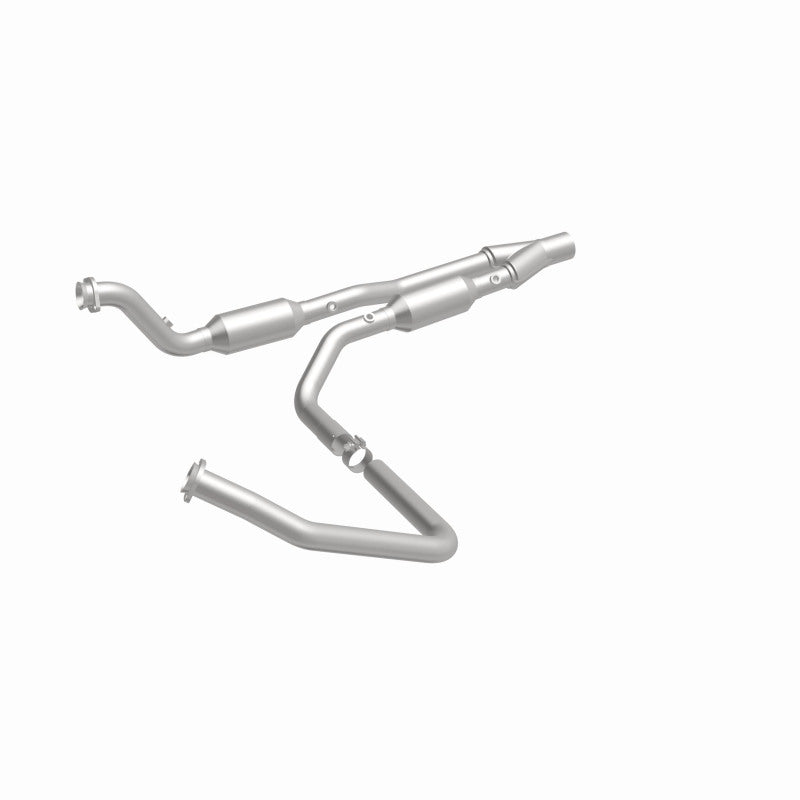 MagnaFlow 5451358 carb direct-fit catalytic converter, front three-quarter view of the turntable spin