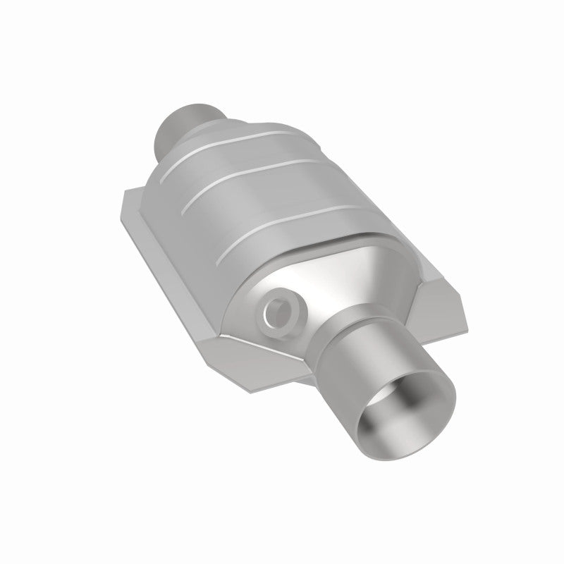 MagnaFlow 447195 universal catalytic converter, rear three-quarter view of the turntable spin