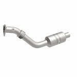MagnaFlow 93290 hm grade direct-fit catalytic converter, front three-quarter view of the turntable spin