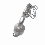 MagnaFlow 49837 oem grade manifold converter, opposite rear three-quarter view of the turntable spin