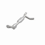MagnaFlow 447159 carb direct-fit catalytic converter, opposite front three-quarter view of the turntable spin