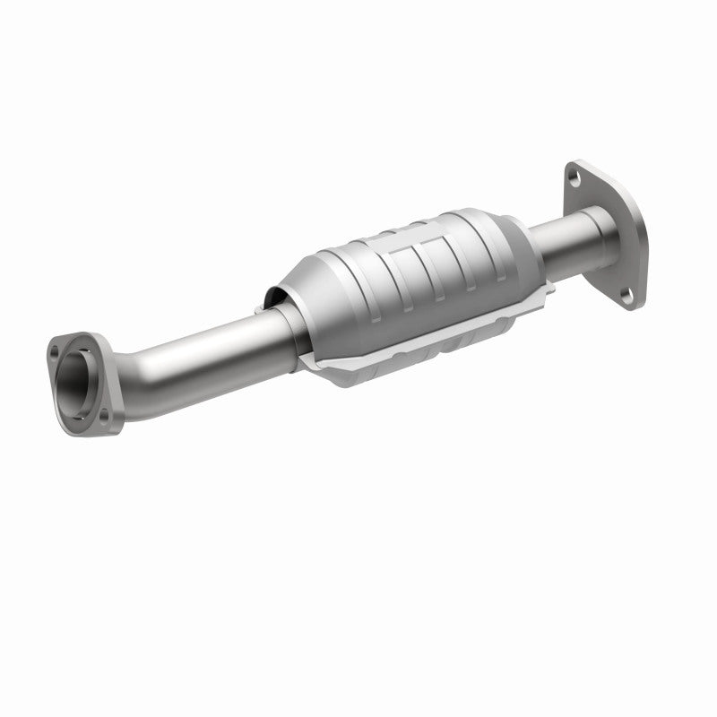 MagnaFlow 49566 oem grade direct-fit catalytic converter, front three-quarter view of the turntable spin