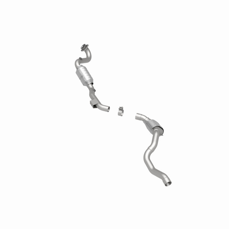 MagnaFlow 447277 carb direct-fit catalytic converter, rear three-quarter view of the turntable spin