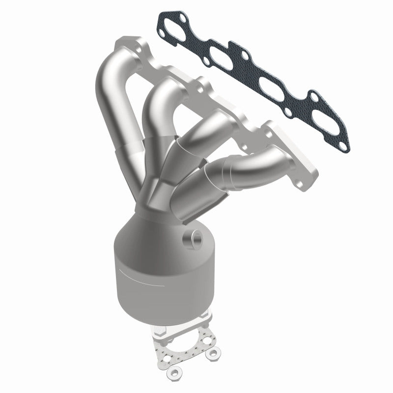 MagnaFlow 452040 carb manifold converter, opposite front three-quarter view of the turntable spin