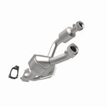 MagnaFlow 441118 carb direct-fit catalytic converter, opposite rear three-quarter view of the turntable spin