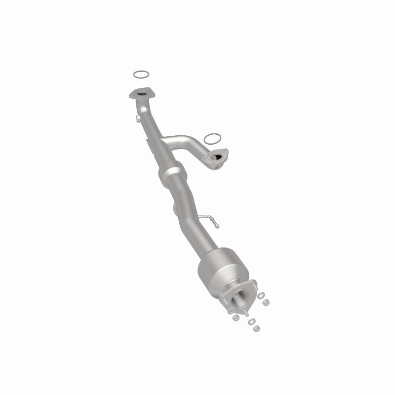 MagnaFlow 52027 oem grade direct-fit catalytic converter, rear three-quarter view of the turntable spin