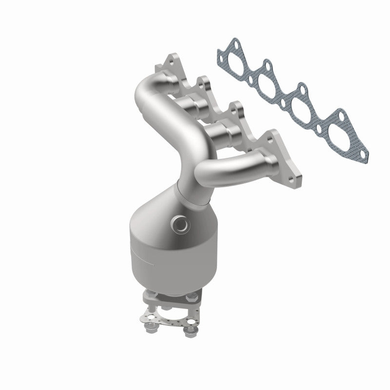 MagnaFlow 50655 hm grade manifold converter, front three-quarter view of the turntable spin