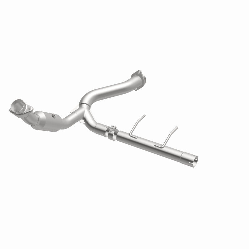 MagnaFlow 5451500 carb direct-fit catalytic converter, opposite front three-quarter view of the turntable spin