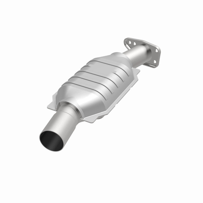 MagnaFlow 93431 epa direct-fit catalytic converter, opposite front three-quarter view of the turntable spin