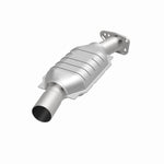 MagnaFlow 93431 epa direct-fit catalytic converter, opposite front three-quarter view of the turntable spin