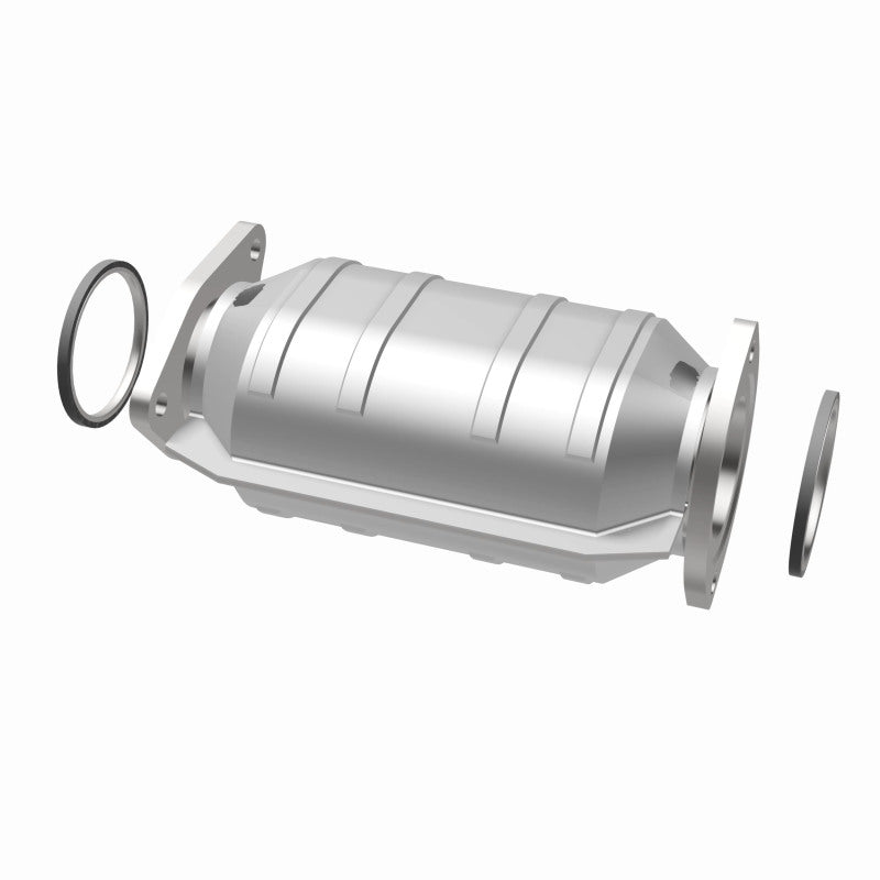 MagnaFlow 26227 hm grade direct-fit catalytic converter, opposite rear three-quarter view of the turntable spin