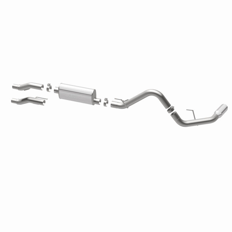 MagnaFlow 15000 street series cat-back exhaust, opposite rear three-quarter view of the turntable spin