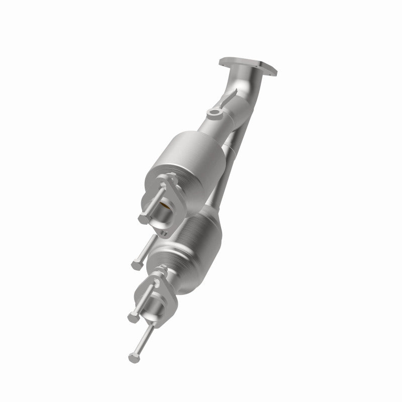 MagnaFlow 447190 carb direct-fit catalytic converter, opposite rear three-quarter view of the turntable spin
