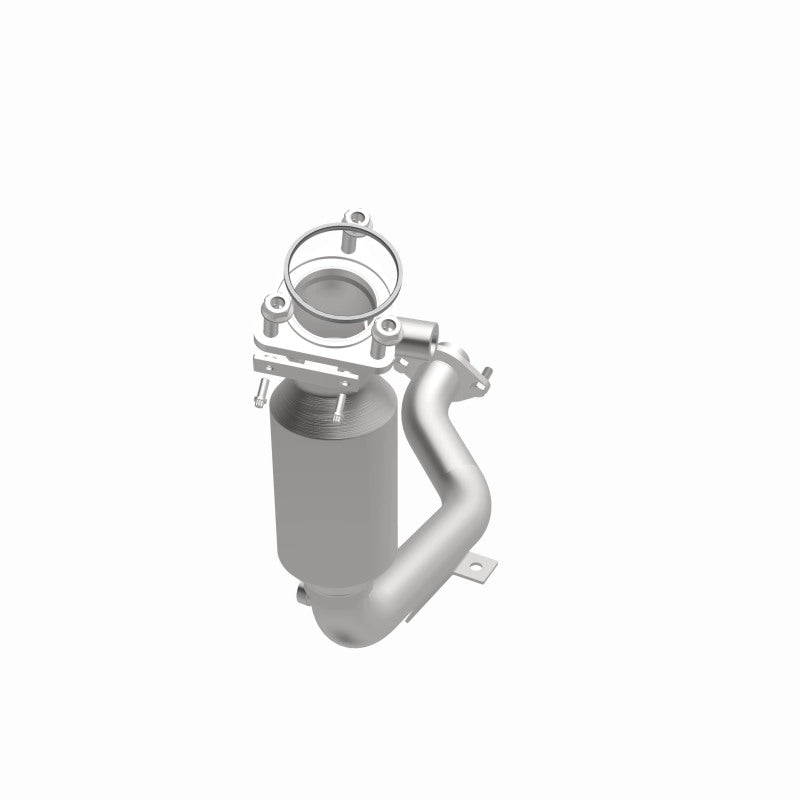 MagnaFlow 4481023 carb direct-fit catalytic converter, opposite front three-quarter view of the turntable spin