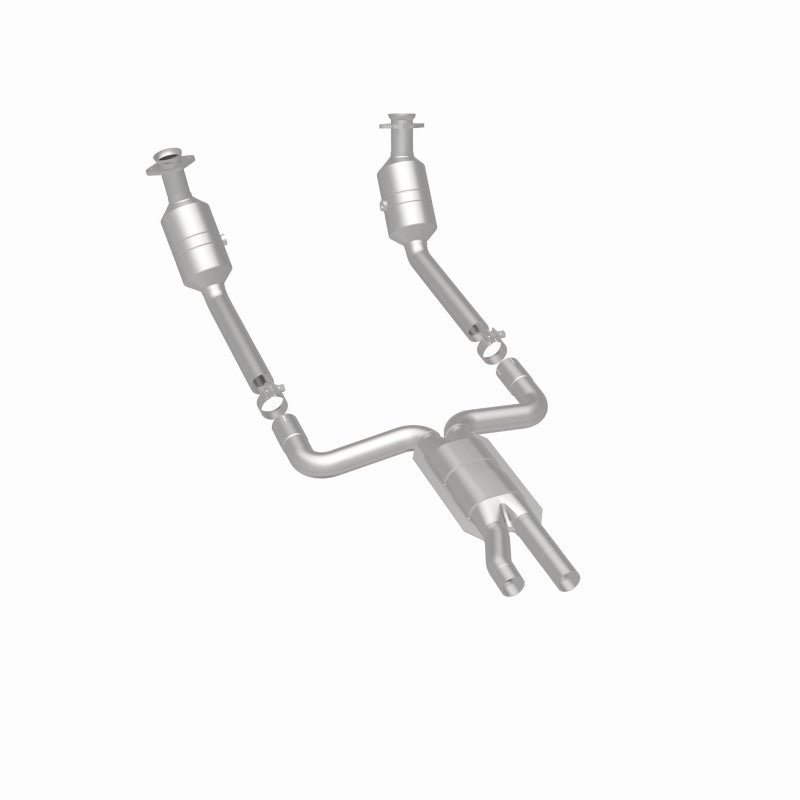 MagnaFlow 52099 oem grade direct-fit catalytic converter, rear three-quarter view of the turntable spin